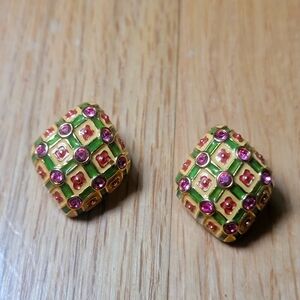 Joan Rivers pink and green floral earrings
